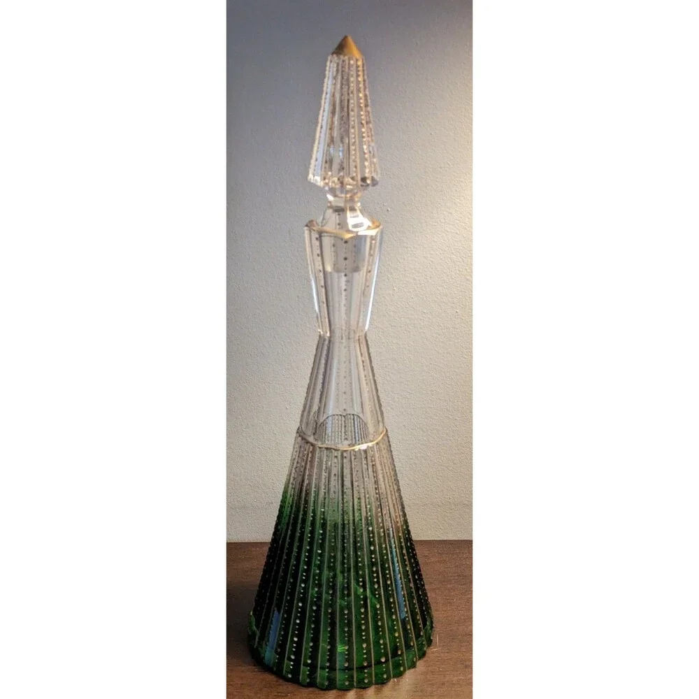 Antique Moser Decanter Crystal Cordial Clear-to-Green W Prism-Cut Body Rare